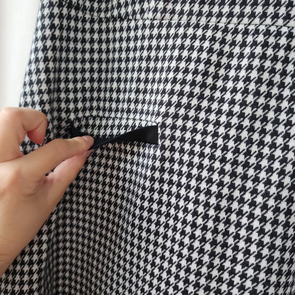 Talbots Women's 10 Houndstooth Ponte Midi Dress Black White Bow Festive Preppy - Picture 7 of 11
